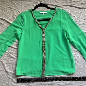 Sz Small Naked Zebra Long Sleeve Rhinestone Silver Beaded Going out top
